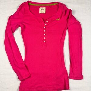 Vintage Y2K Hollister Long Sleeved Pink Henley Top Babydoll S
